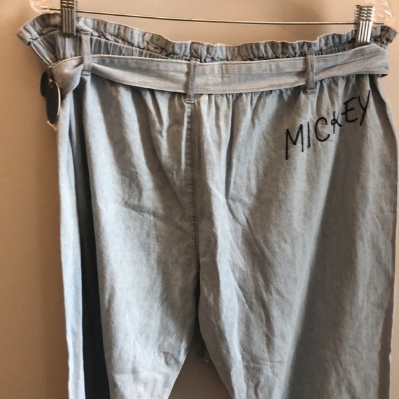 Disney/Junk Food Jeans Chambray Paper Bag Waist Mickey Cropped Embroidered 1X - Picture 8 of 14
